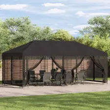  Oldalfalas pavilon 6 x 3 m Antracitszürke Poliészter és acél kerti tárolás
