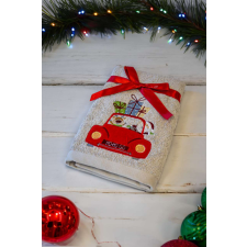 OLIMA karácsonyi törölköző autós karácsonyi bevásárlás hímzéssel OLXMAS06, Sand-45X70 lakástextília