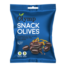 Olymp snack fűszerezett kalamata magozott olajbogyó narancshéjjal 70 g reform élelmiszer