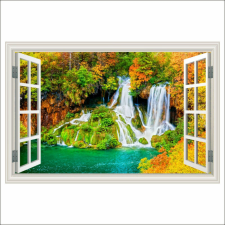  Öntapadó és mosható falfestmény Ablak Vízesés, ősz, erdő, 300 x 200 cm tapéta, díszléc és más dekoráció