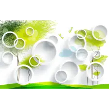  Öntapadó és mosható falfestmény Fák és körök, 300 x 200 cm tapéta, díszléc és más dekoráció