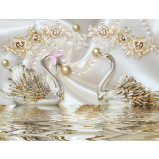  Öntapadó és mosható falfestmény Hattyúk, arany virágok, 350 x 200 cm tapéta, díszléc és más dekoráció