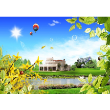  Öntapadó és mosható falfestmény Repülő házak felett, 400 x 250 cm tapéta, díszléc és más dekoráció