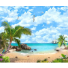 Öntapadó és mosható falfestmény Strand, hajó, sirályok, 250 x 150 cm