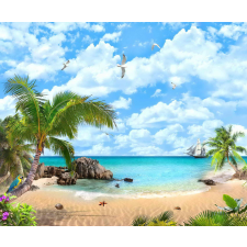  Öntapadó és mosható falfestmény Strand, hajó, sirályok, 300 x 200 cm tapéta, díszléc és más dekoráció