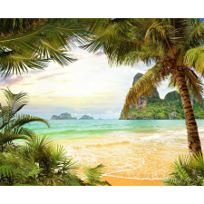  Öntapadó és mosható falfestmény Strand, pálmafák, sziklák, 250 x 150 cm tapéta, díszléc és más dekoráció
