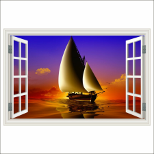  Öntapadó és mosható falfestmény Window Cruise, jacht, naplemente, 300 x 200 cm tapéta, díszléc és más dekoráció
