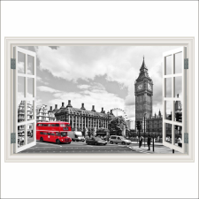  Öntapadó fotótapéta London ablak, piros busz, fekete-fehér, 250 x 170 cm tapéta, díszléc és más dekoráció