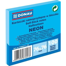  Öntapadó jegyzettömb, 76x76 mm, 100 lap, DONAU, neon kék post-it