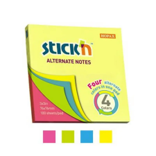  Öntapadó jegyzettömb, 76x76 mm, 100 lap, STICK N, neon színek post-it