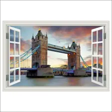 Öntapadós fotótapéta Window Towers of London Bridge, 200 x 135 cm tapéta, díszléc és más dekoráció