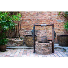  Öntapadós tapéta Összetétel61 Szökőkút, rusztikus téglafal, 250 x 150 cm tapéta, díszléc és más dekoráció