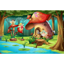  Öntapadós tapéta Tündérek, gomba, erdő, gyerekrajzok, 350 x 200 cm tapéta, díszléc és más dekoráció