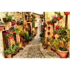  Öntapadós tapéta Utca virágokkal Spellóban, Umbriában, 250 x 200 cm tapéta, díszléc és más dekoráció