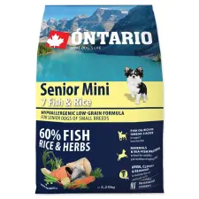  ONTARIO száraztáp idős, kistestű kutyáknak hallal és rizzsel 2,25kg jutalomfalat kutyáknak