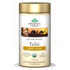 Organic India Tulsi Lemon Ginger szálas tea fémdobozban, 100 g tea