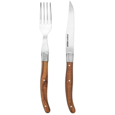Orion Steak szett kés + rozsdamentes acél / fa villa tányér és evőeszköz