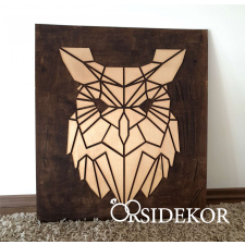 OrsiDekor 2 rétegű bagoly falikép fából grafika, keretezett kép