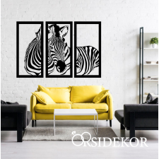 OrsiDekor 3 részes zebra falikép fából grafika, keretezett kép