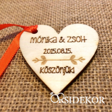 OrsiDekor Köszönetajándék fa szív kulcstartó kulcstartó