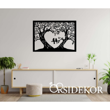 OrsiDekor Szív alakban összefonódó fa, madarakkal falikép fából grafika, keretezett kép