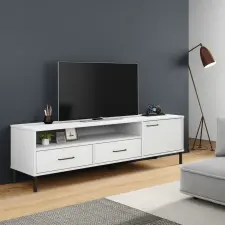  OSLO fehér tömör fenyőfa TV-szekrény fém lábakkal bútor