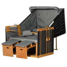 Osoam Kétszemélyes strandszék rattan heverő dönthető háttámlával szürke 118x79x160 cm kerti kuckó strandfotel kerti bútor