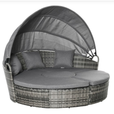 Osoam Polirattan luxus kanapészett napellenzővel 175x180x155 cm napozósziget szürke kerti bútor