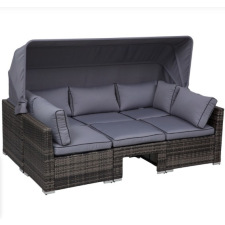 Osoam Polirattan luxus kanapészett napellenzővel 215x75x64 cm kerti ülőgarnitúra kerti bútor