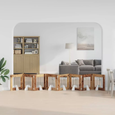  Összecsukható kutyakerítés állványokkal 8 pcs Antik Fa 60 cm szállítóbox, fekhely kutyáknak