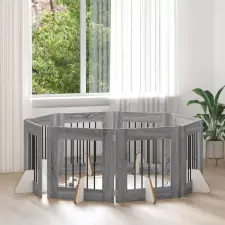  Összecsukható kutyakerítés állványokkal 8 pcs Szürke Sonoma szállítóbox, fekhely kutyáknak