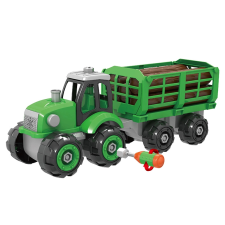 Összeszerelhető zöld fa szállító traktor autópálya és játékautó