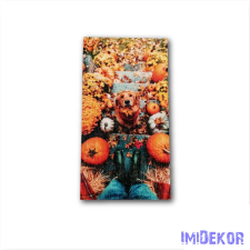  Őszi fatábla téglalap 14x7,5cm - Őszi csendélet-Kutyával dekorációs kellék