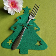 OTT89 - Fenyőfa alakú filc evőeszköztartó - zöld havas forma karácsonyi dekoráció