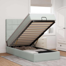  Ottomán ágykeret matracokkal világosszürke 90x190cm bársony ágy és ágykellék