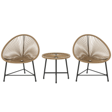 Outsunny Háromrészes Rattan Szett Székekkel és Kávézóasztallal, 72x68x81 cm, Természetes kerti bútor