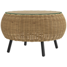 Outsunny Rattan kerek kerti asztal, üveglappal, barna Ø75 x 42 cm kerti bútor
