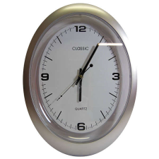  Ovális falióra - ezüst - folyamatosan, halkan járó óraszerkezet falióra