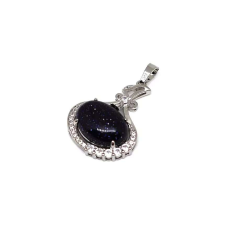 Ovális medál fém str Goldstone kék 2,5x3cm medál