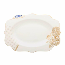 Ovális porcelántál, Pip Studio, Fehér, 40 cm, Royal White kollekció tányér és evőeszköz
