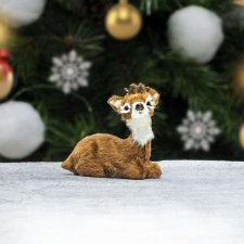  Őzike ülő barna prémium 6cm karácsonyi dekoráció