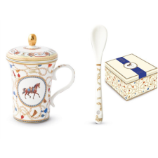  P.M.PM0139CHEV Porcelánbögre 300ml tetővel,kanállal dobozban, Cheval bögrék, csészék