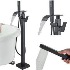  Padlón álló kádcsaptelep, kettős vezérlőrendszer, modern dizájn, matt fekete csaptelep