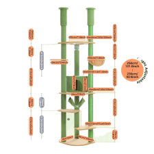  Padlótól mennyezetig érő macskafa, fa szerkezet, állítható magasságú, AMT0119GN-a, XL macskabútor