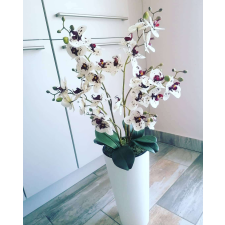  Padlóvázás élethű orchidea dekor 4 virágos változat fehér/bordó pöttyös ajándéktárgy