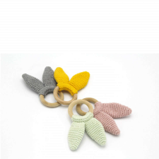 Pamut fogzású játék fából készült gyűrűvel BabyJem Amigurumi (Szín: szürke) rágóka