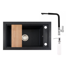  Panama P686-427C Gránit Mosogató + Kihúzható Linea Csaptelep + Deszka + Adagoló (szemcsés fekete) csaptelep