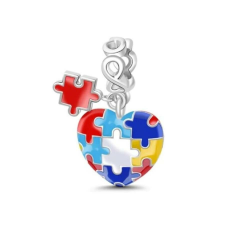 Pandora stílusú aranyozott ezüst charm - Puzzle szív medál
