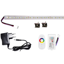 Pannon Led 200cm-es 40 Wattos, 24 Voltos RGBWW LED átlátszó keskeny alumínium profilban, adapterrel, 1 zónás FUT027 RF távirányítós vezérlővel (120db 5050 SMD LED) világítás