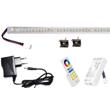 Pannon Led 200cm-es 40 Wattos, 24 Voltos RGBWW LED átlátszó keskeny alumínium profilban, adapterrel, 1 zónás FUT088 RF távirányítós vezérlővel (120db 5050 SMD LED) világítás
